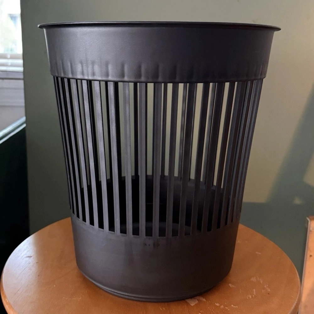 Vintage 70s 80s Heller Canada 12" Black Waste Basket Trash Can Mid Century